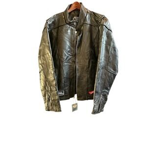 Diamond Plate Buffalo Leather Motorcycle Jacket Patchwork Route 66 USA Size M